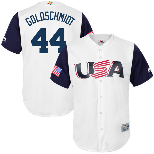 customized Men USA Baseball #44 Paul Goldschmidt White 2017 World Baseball Classic Replica Jersey